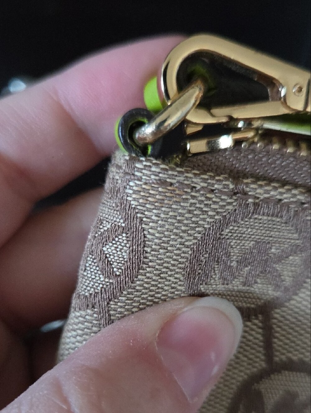 Michael Kors Monogram Jacquard Wristlet Clutch Pouch Beige Lime Green - NWT - Picture 12 of 16